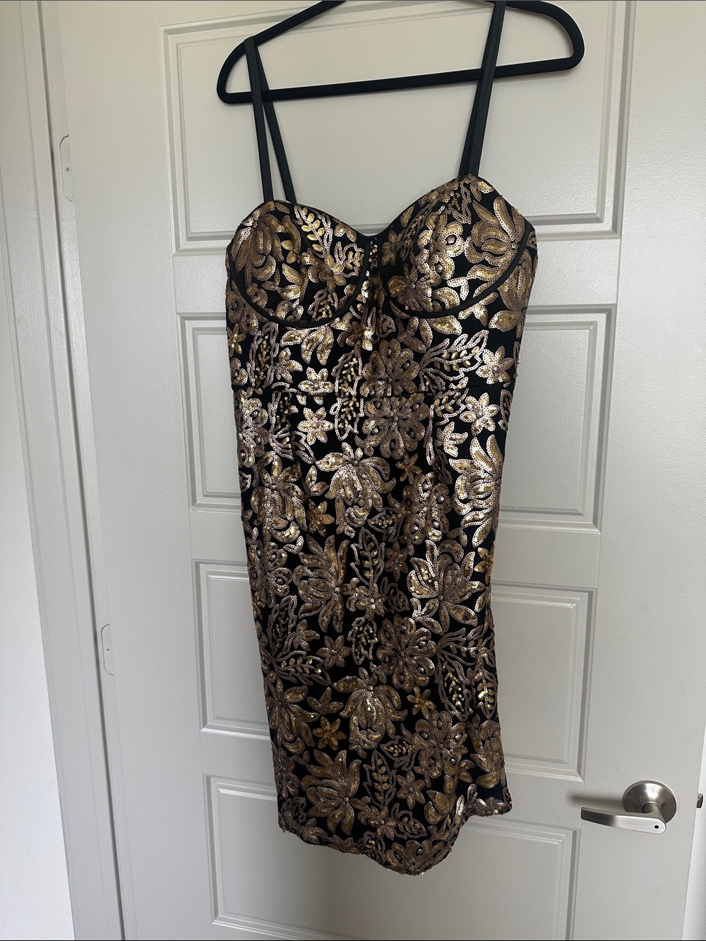 Black & Gold Sequin Floral Slip Dress - Galina Signature